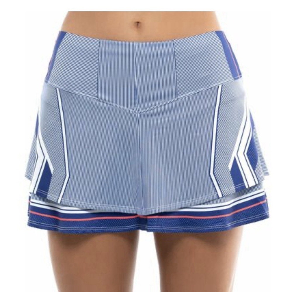 Lucky in Love M Sheer And Shiny With A Pop Of Neon Tiered Performance Blue Skort
